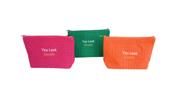 Clutch reis make-up tas groen fuchsia oranje geit boerin rits