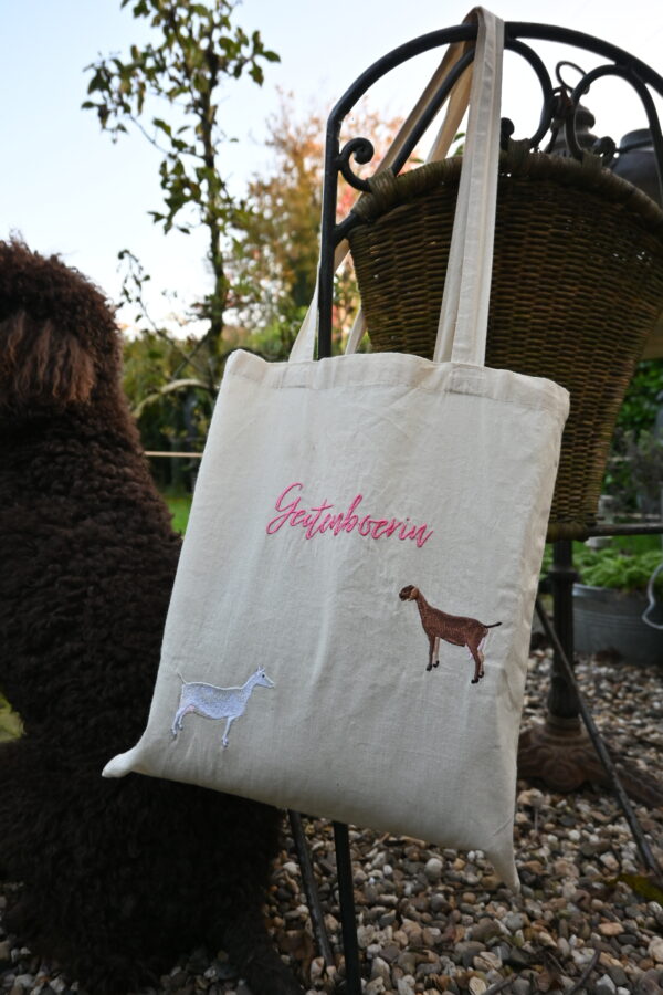 Geitenboerin tas nubische geit poedel hond roze toto bag katoen