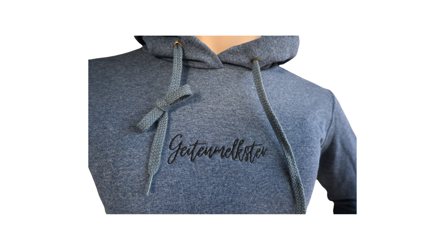 Hoodie blauw grijs azuur geitenmelkster zwart capuchon