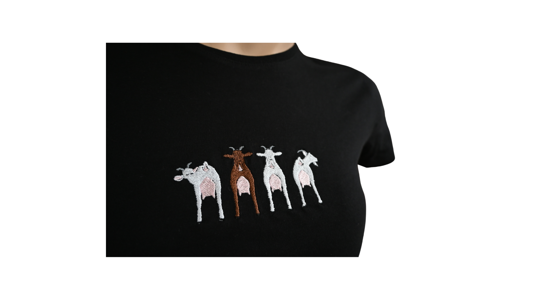 T-shirt geitenboerin geiten bruin wit uier melkgeiten ronde hals nubische witte