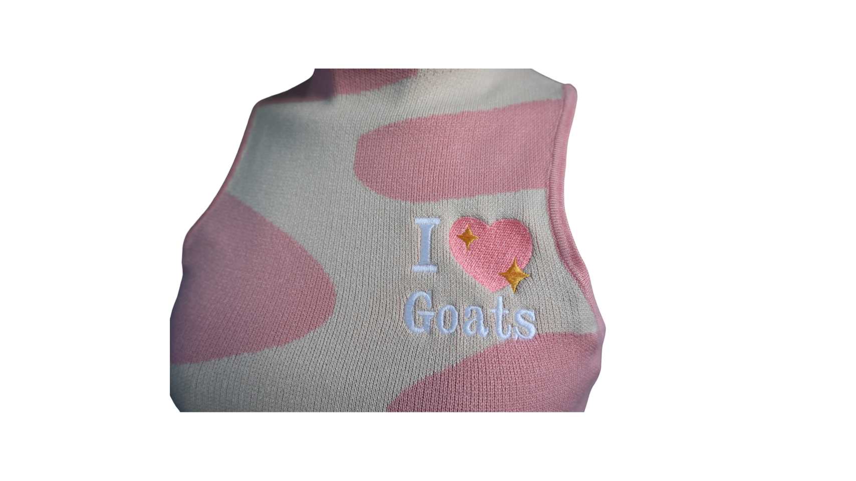 Top topje i love goats roze wit geit boerin col hals aardbei koeien vlek