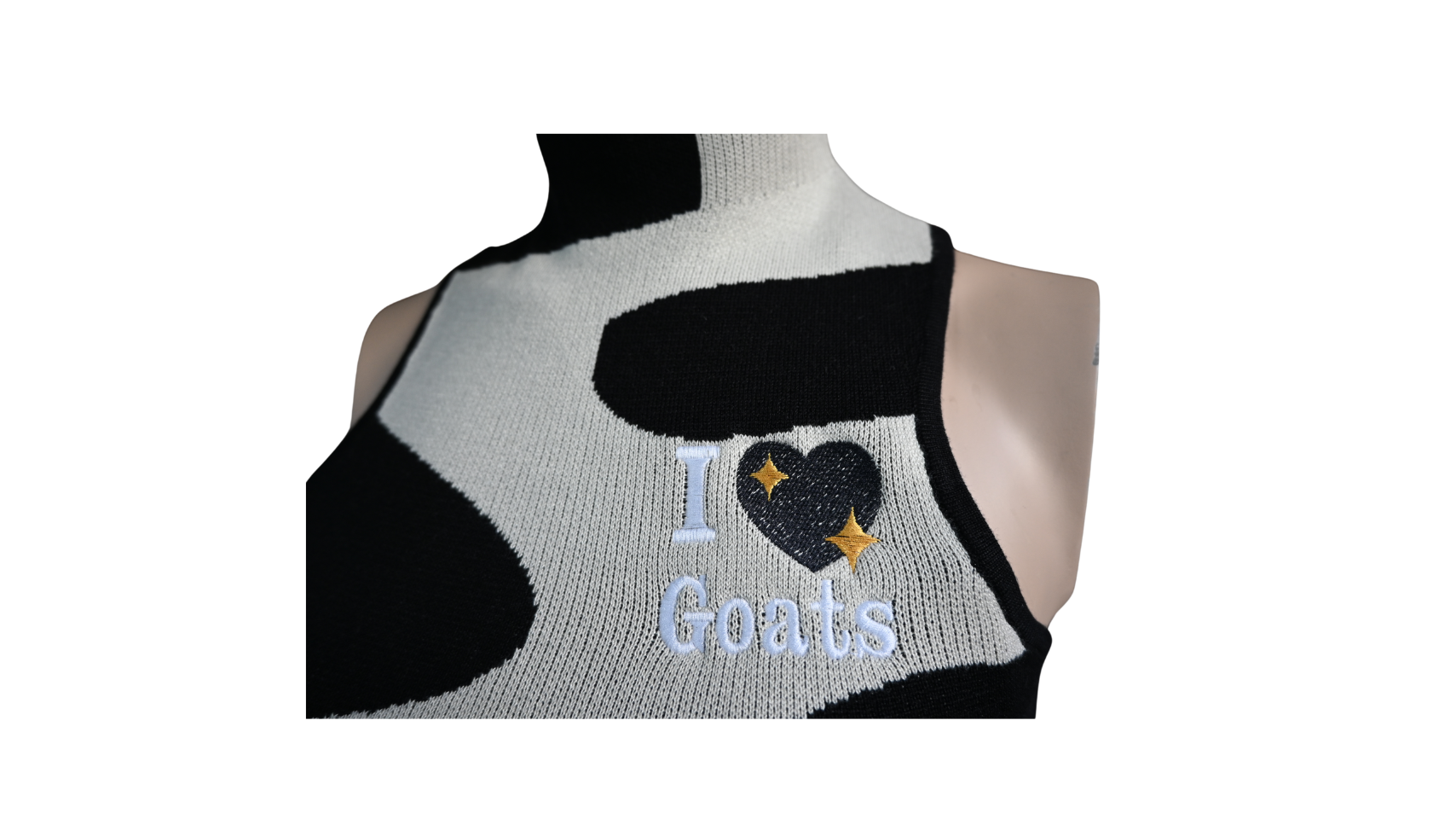 Top topje i love goats zwart wit geit boerin koeien vlekken col hals