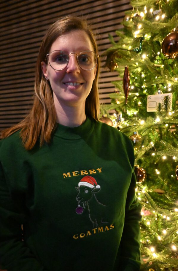 Geitenboerin trui kerst groen geit merry goatmas kerstmuts