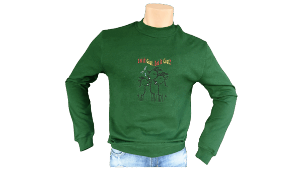 Sweater trui geitenboerin groen kerst let it goat geit muziek rood, geel
